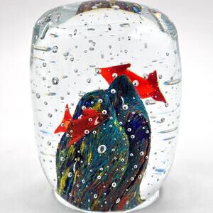 Vintage Glass Aquarium Paperweight - Blown Fish, Coral & Controlled Bubbles